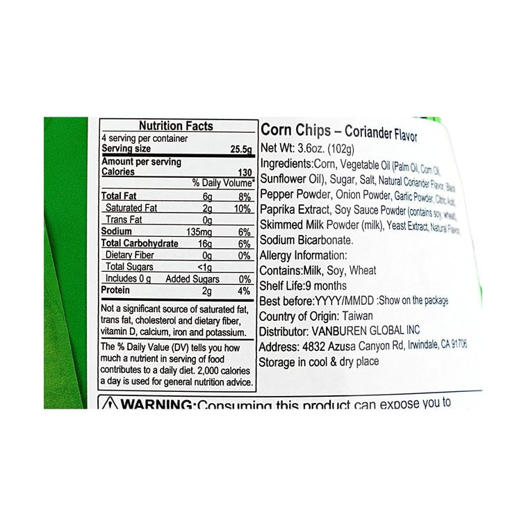 Doritos Taiwan Cilantro Coriander Flavor Corn Chips - 102g