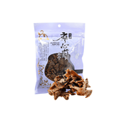 Dried mushrooms with a packaging bag on a white background