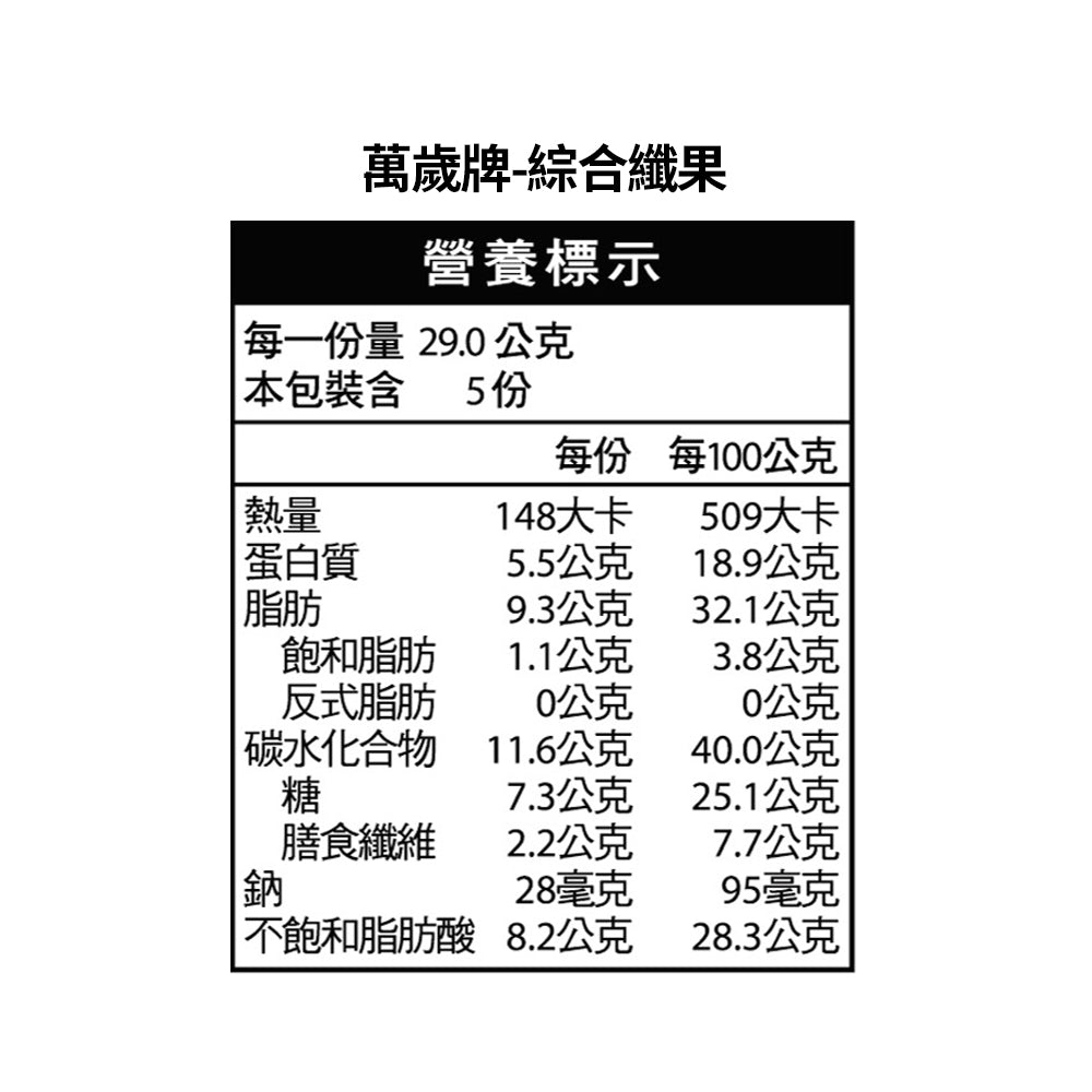 萬歲牌 綜合纖果 - 145g