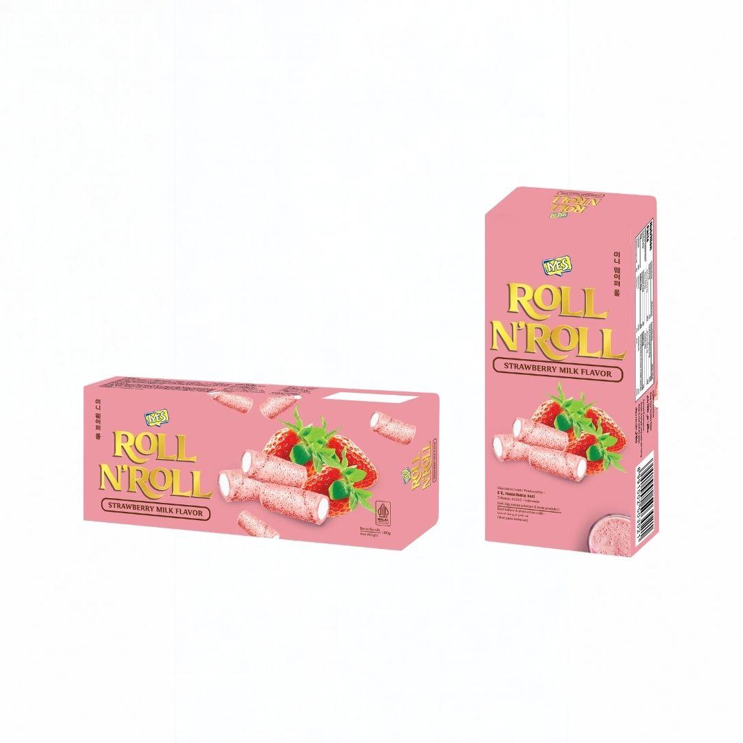 IYES ROLL N'ROLL Strawberry Milk Flavor Wafer Rolls - 80g