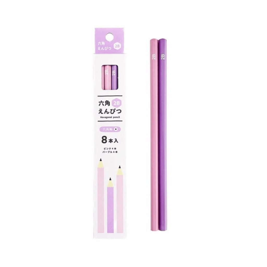 Hexagonal Pencils 2B Set of 8 Pink/Purple