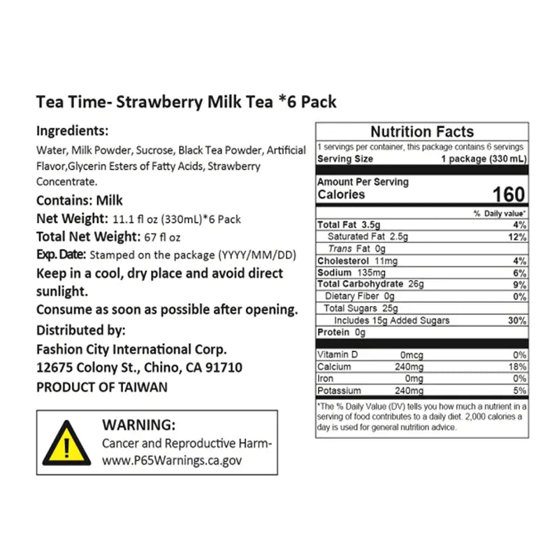 Tea Time Rich Strawberry Milk Tea - 330ml x 6 Pack