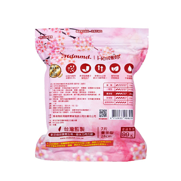 Mdmmd Cooling Antibacterial Sanitary Pads Heavy Flow 28cm - 7 Pads