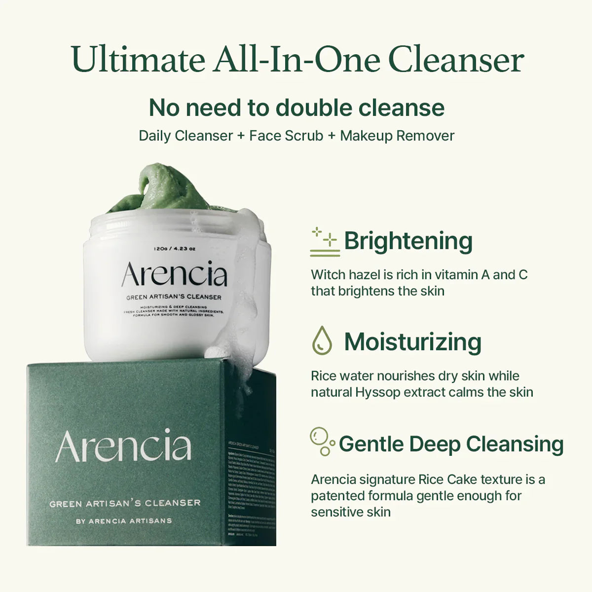 Arencia Fresh Green Rich Mochi Cleanser - 120ml