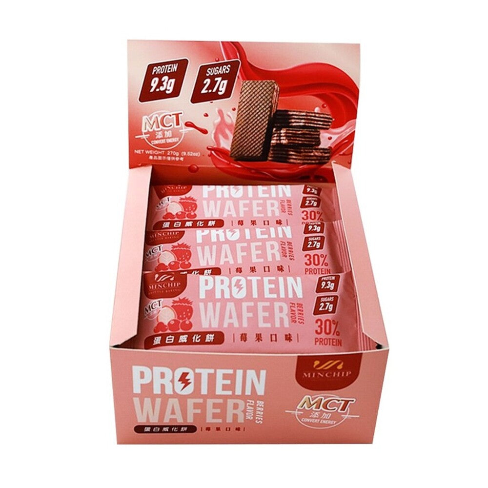 Minchip 30% Protein Wafer Bar Berries Flavor - 30g x 9 Pack
