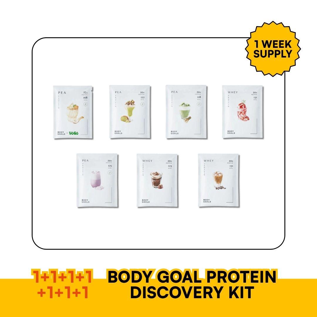 Body Goals 1-Week Protein Discovery Kit — 7 Flavors of Pea + Whey Protein Drink Sachets