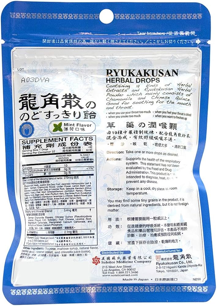 Ryukakusan Mint Flavor Herbal Drops - 100g