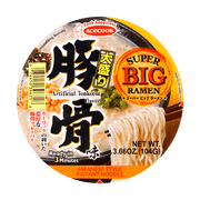 Acecook Super Big Ramen packaging with noodles and branding on a green background