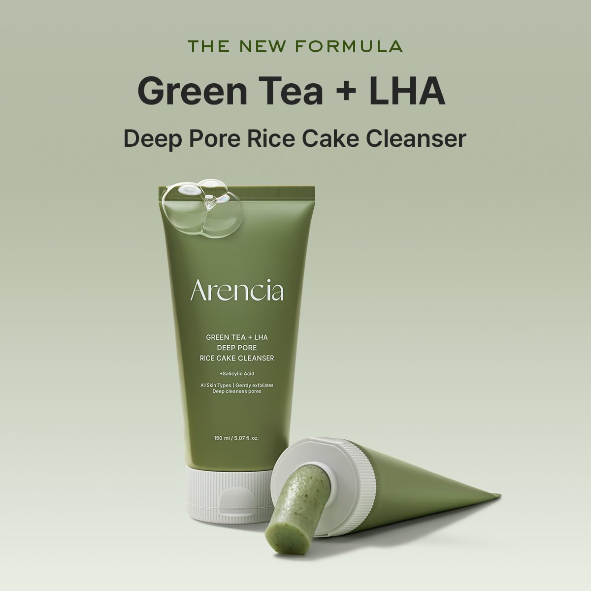 Arencia Green Tea + LHA Deep Pore Rice Cake Cleanser - 150g