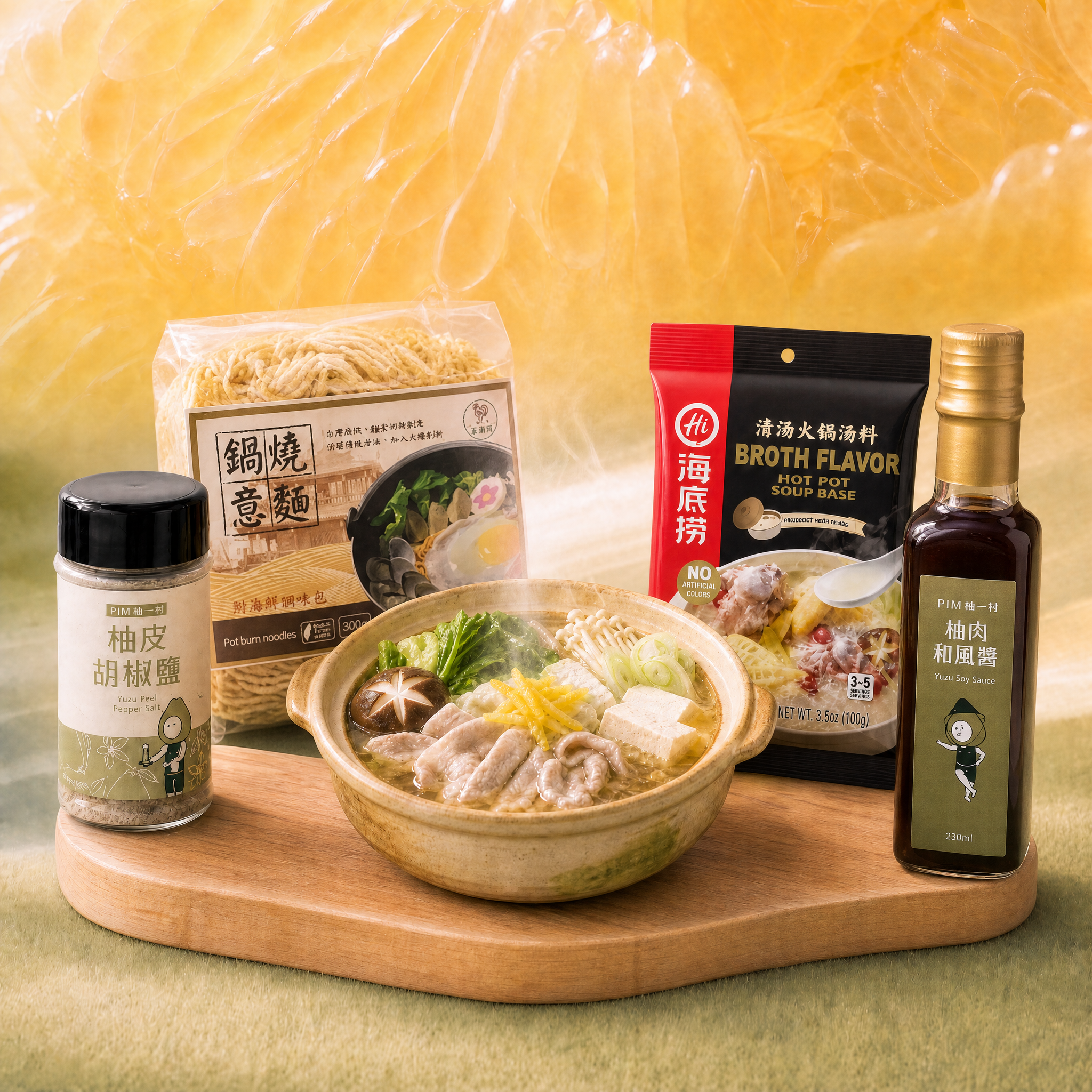 Yuzu Asian Hot Pot Kit — Haidilao Broth, Soy Dressing & Noodles