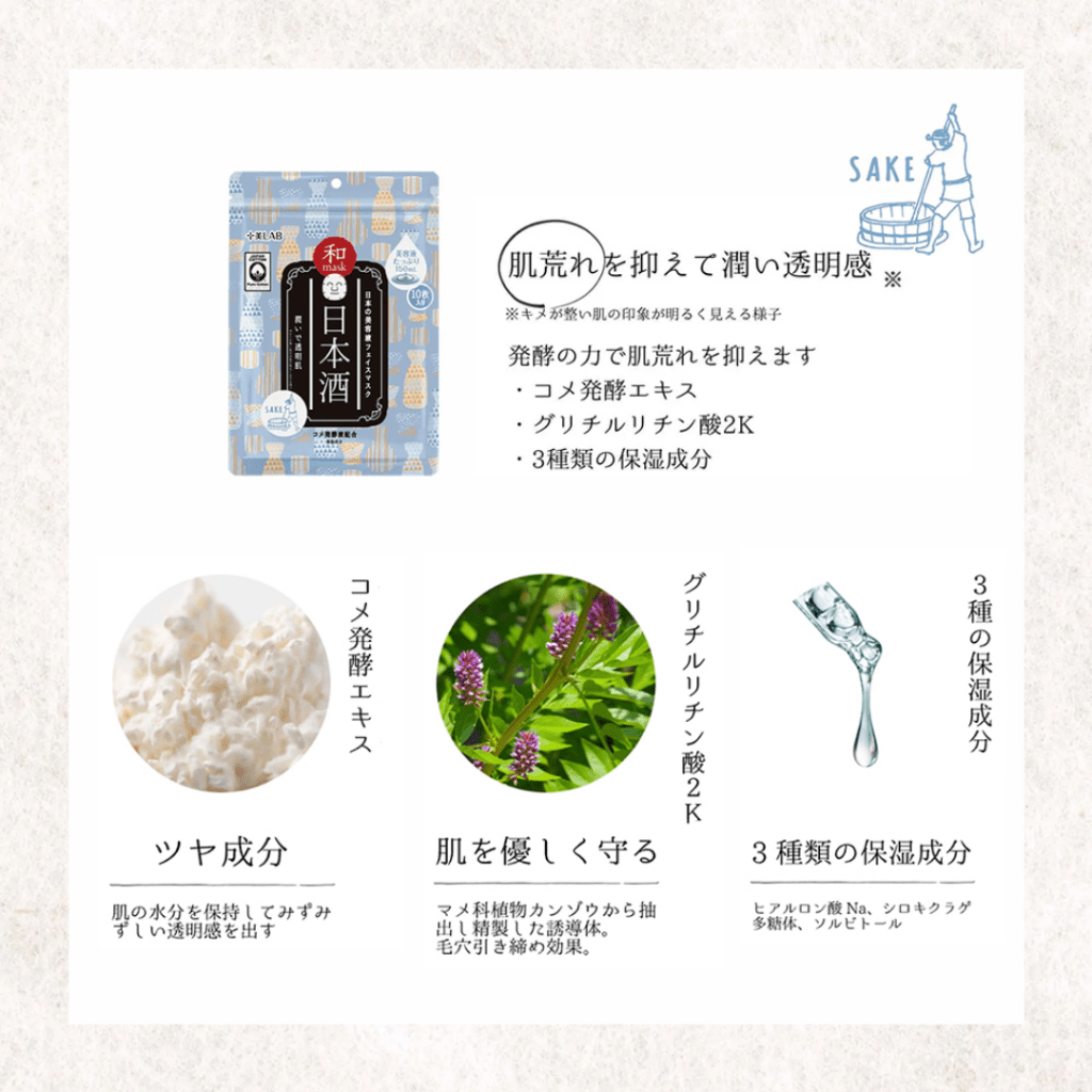 JUBILAB Japanese-Style Sake Face Mask (Pack of 10 Sheets) - 150ml