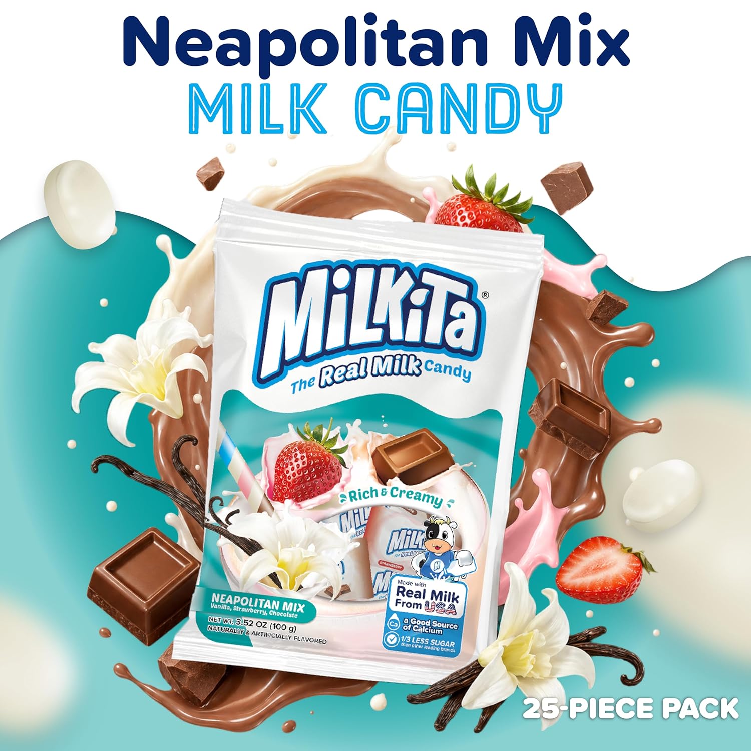 Milkita Real Milk Candy Neapolitan Mix Flavor - 100g