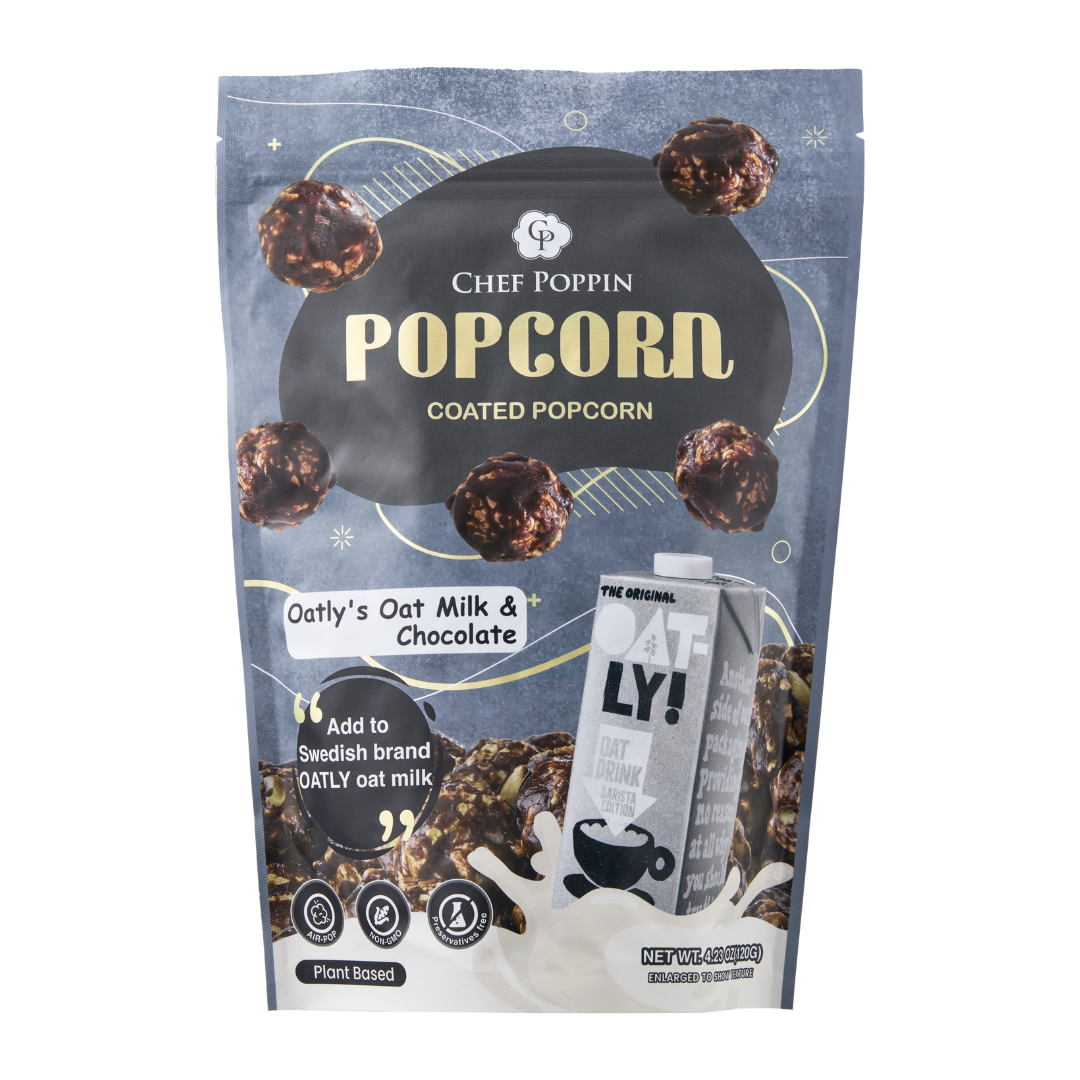 Chef Poppin Oatly’s Oatmilk & Chocolate Gourmet Coated Popcorn - 120g