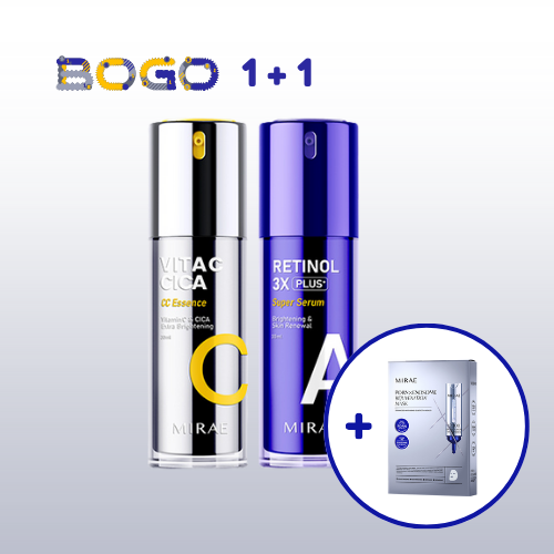 【 1+1 】MIRAE Retinol 3X PLUS Super Serum + Vitamin C & CICA Extra Brightening Set + Free PDRN Exosome Mask