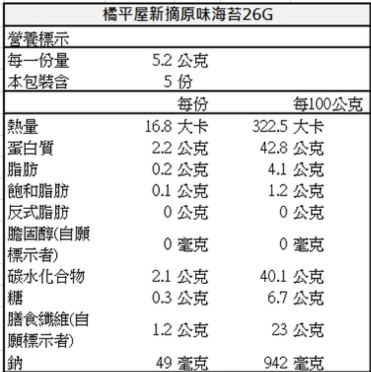 橘平屋半切海苔 原味 - 26g