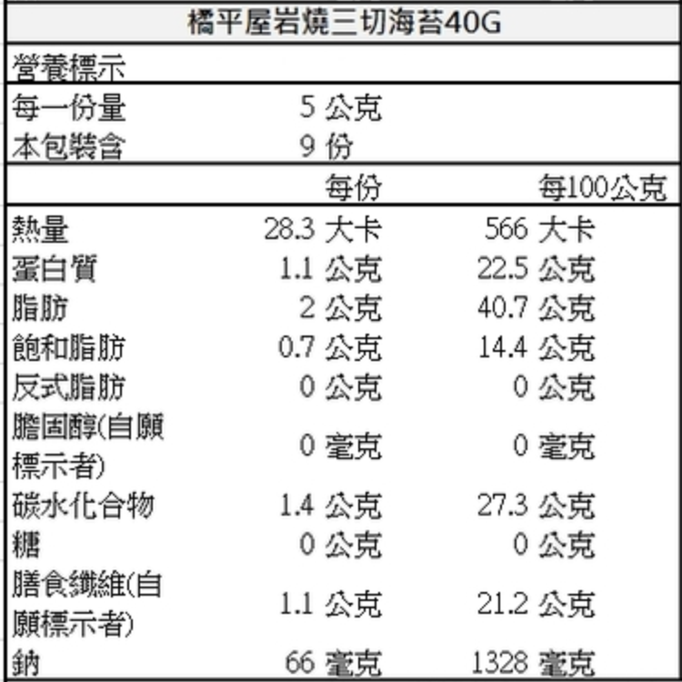 橘平屋岩燒三切海苔 - 40g