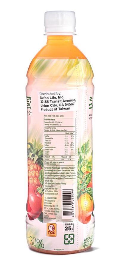 波蜜 果菜汁 瓶裝 - 580ml