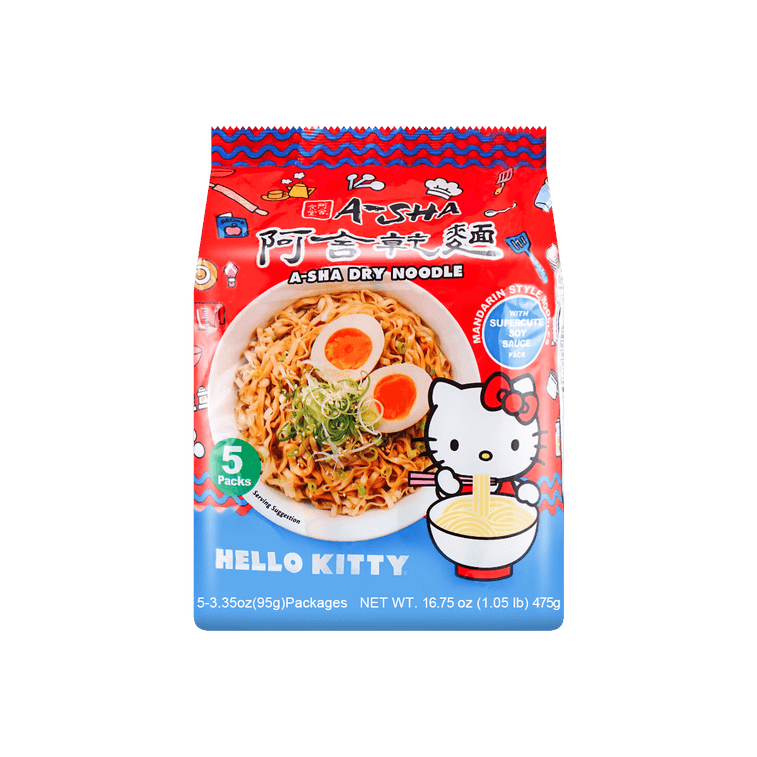 A - Sha Hello Kitty Dry Noodle with Supercute Soy Sauce - 95g x 5 Pack - ding - go