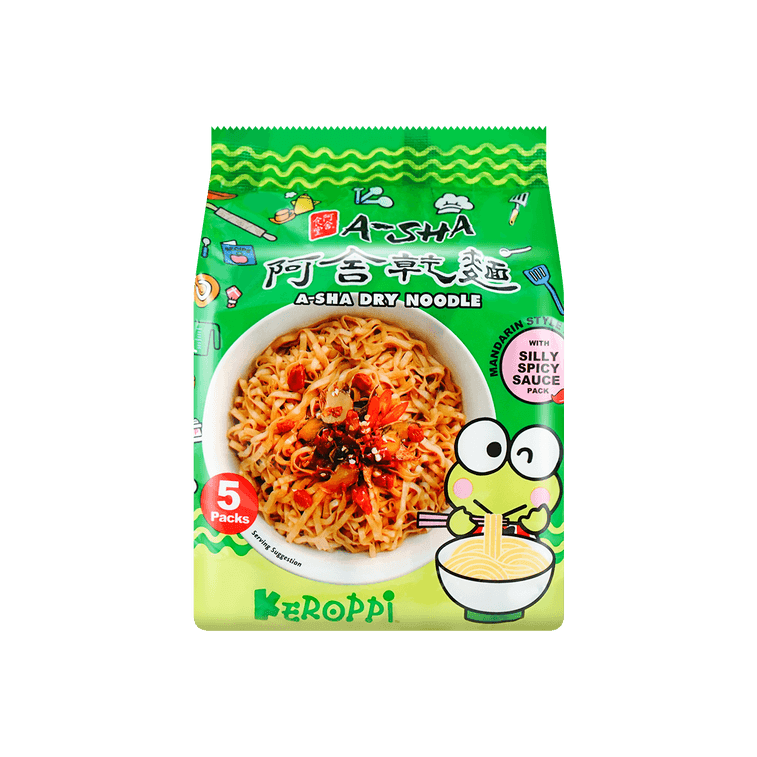 A - Sha Keroppi Dry Noodle with Silly Spicy Sauce - 95g x 5 Pack - ding - go