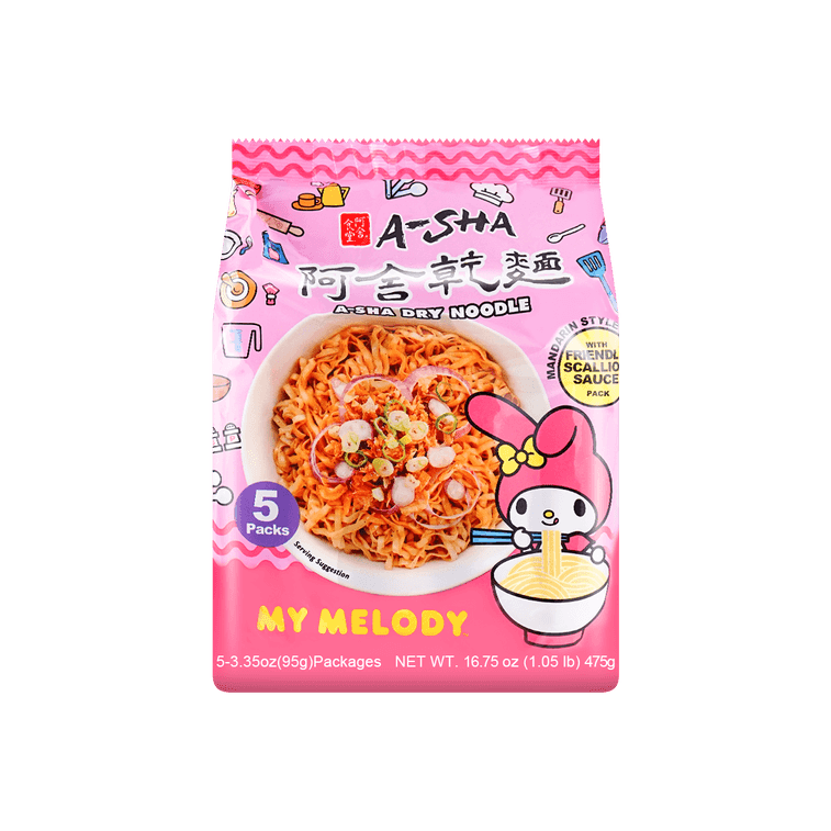 A - Sha My Melody Dry Noodle with Friendly Scallion Sauce - 95g x 5 Pack - ding - go