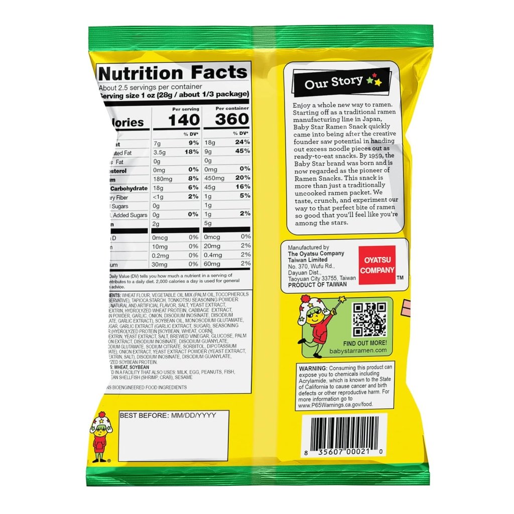 Baby Star Wide Tonkotsu Ramen Snack – 70g, additional package view 2