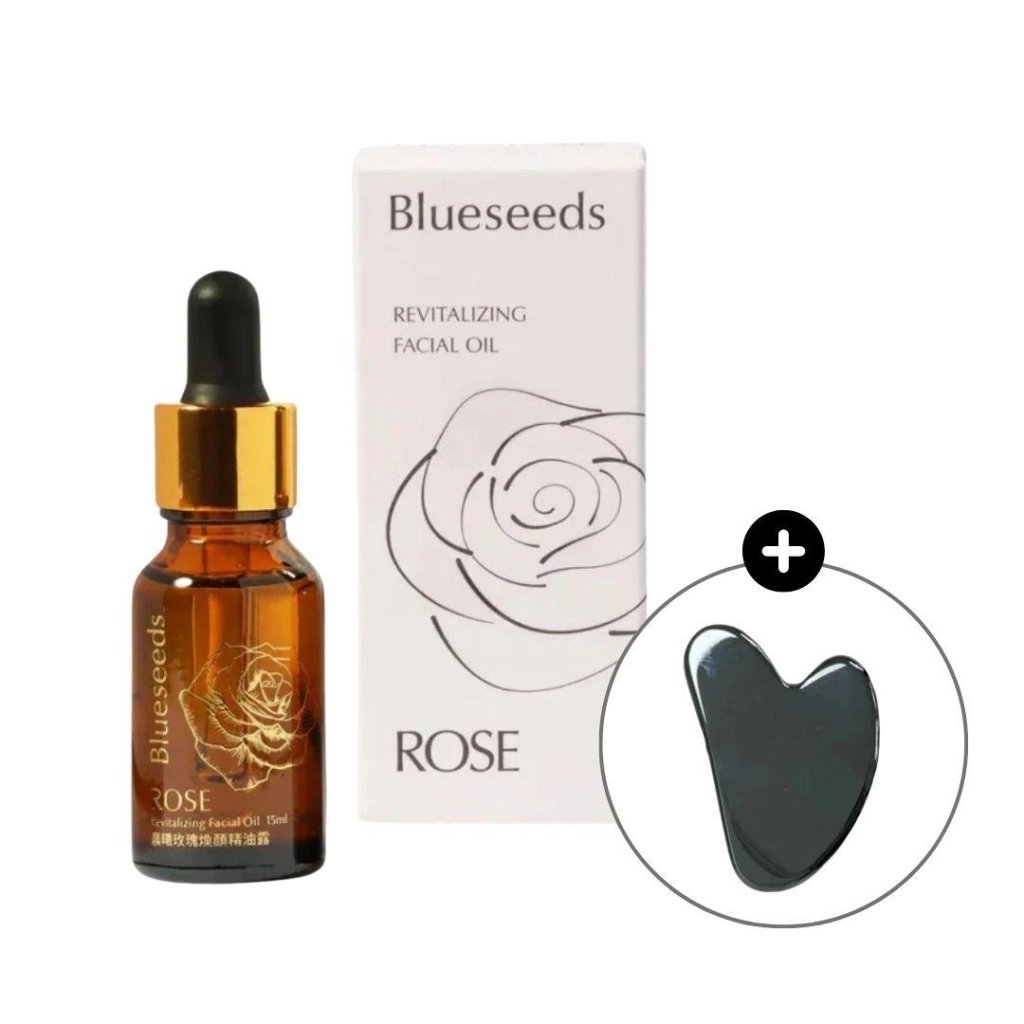【BOGO】Blueseeds ROSE Revitalizing Facial Oil - 15ml + Select Facial Lifting and Relaxing Silicone Crystal Energy Massage Stone (Small) - ding-go