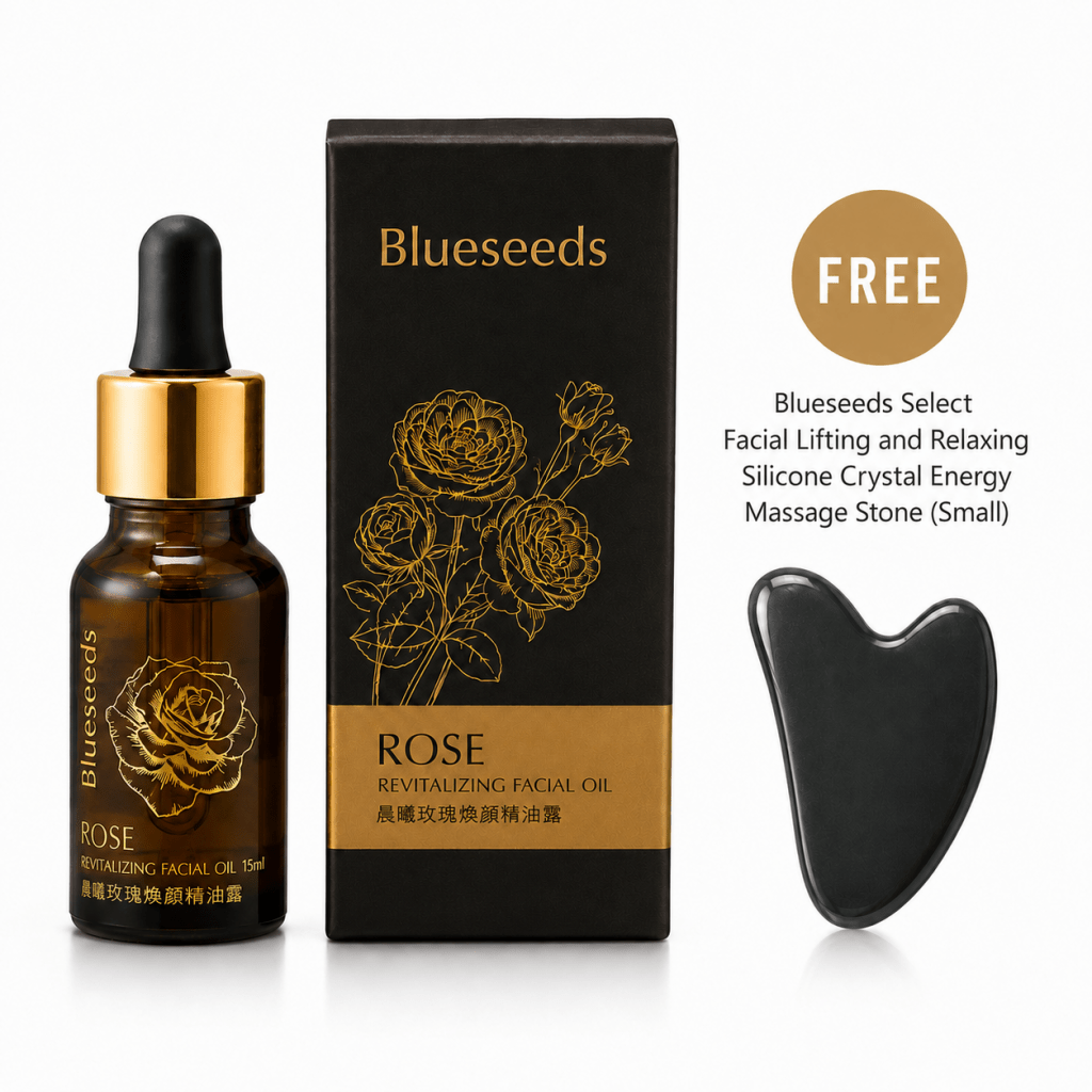 【BOGO】Blueseeds ROSE Revitalizing Facial Oil - 15ml + Select Facial Lifting and Relaxing Silicone Crystal Energy Massage Stone (Small) - ding-go