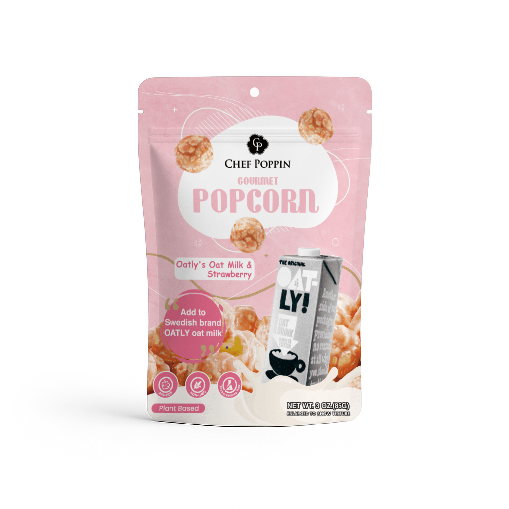 Chef Poppin Oatly’s Oatmilk & Strawberry Gourmet Coated Popcorn - 85g - ding-go