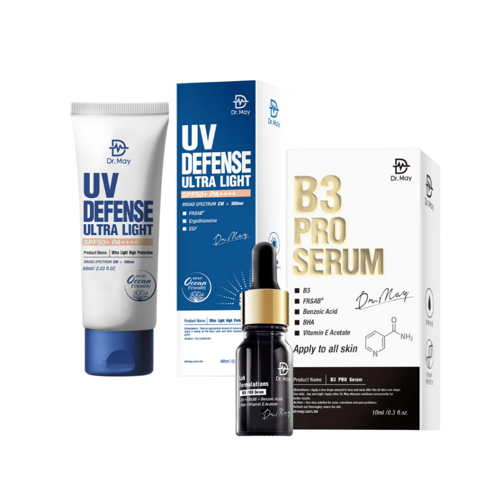 【Poreless Skin Essentials】 Dr. May B3 Acne Serum + Ultra Light Sunscreen - 10ml + 60ml