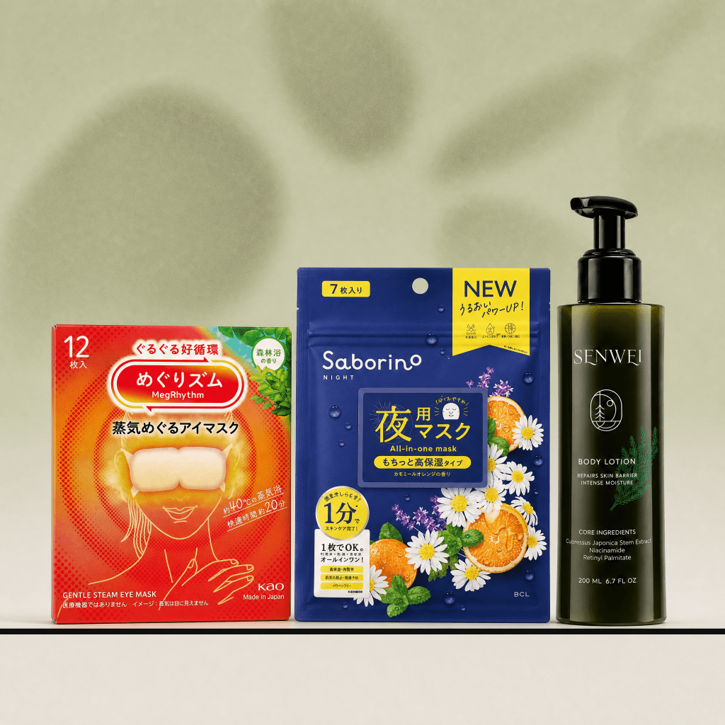 Forest Night Ritual — SENWEI Japanese Cedar Body Lotion + Saborino Night Mask + MegRhythm Forest Steam Eye Mask - ding-go