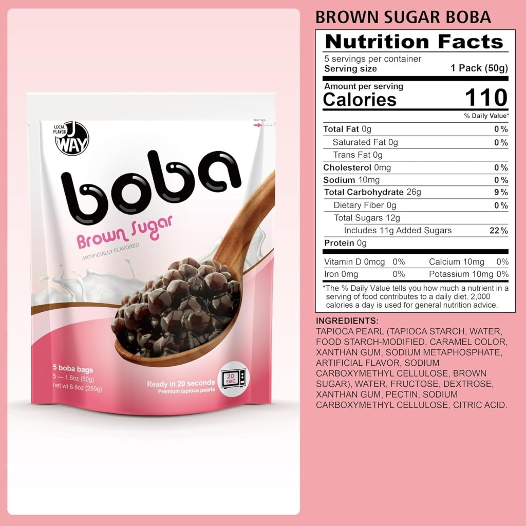 J WAY Boba Pearls for Milk Tea, Brown Sugar Flavor 50g x 5 Pack, additional package view 9