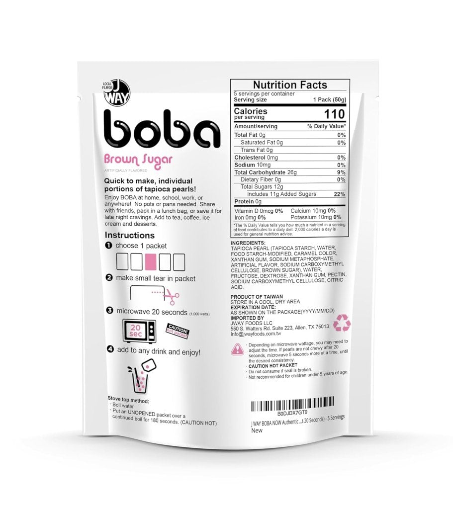 J WAY Boba Pearls for Milk Tea, Brown Sugar Flavor 50g x 5 Pack, additional package view 10