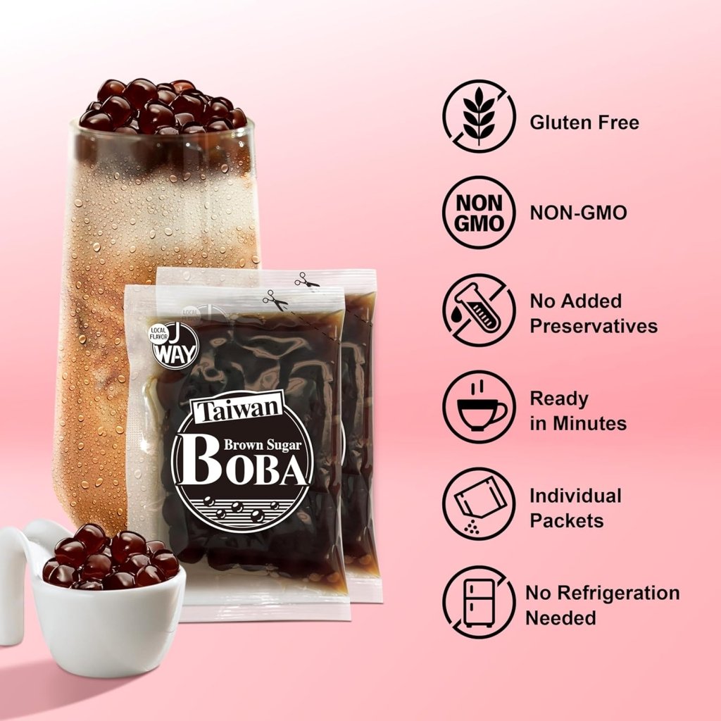 J WAY Boba Pearls for Milk Tea, Brown Sugar Flavor - 50g x 5 Pack - ding - go