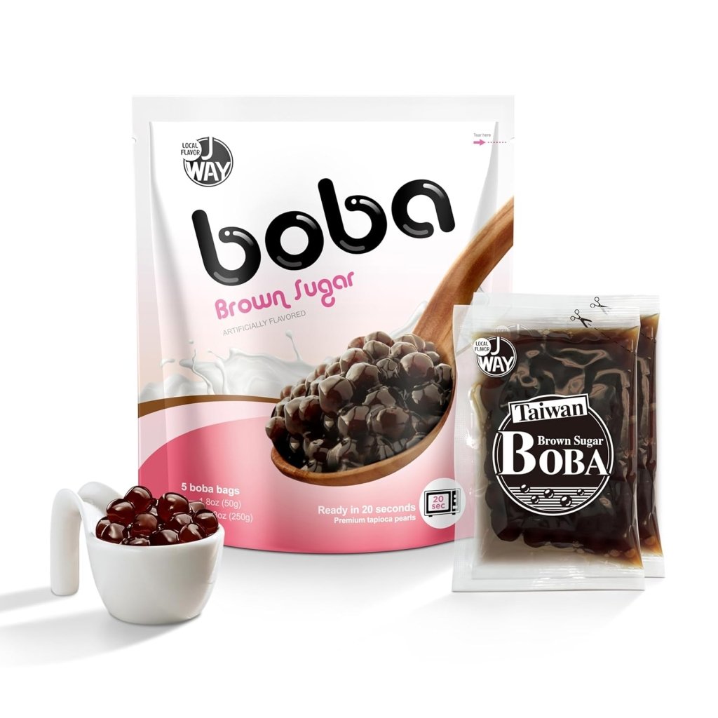 J WAY Boba Pearls for Milk Tea, Brown Sugar Flavor - 50g x 5 Pack - ding - go