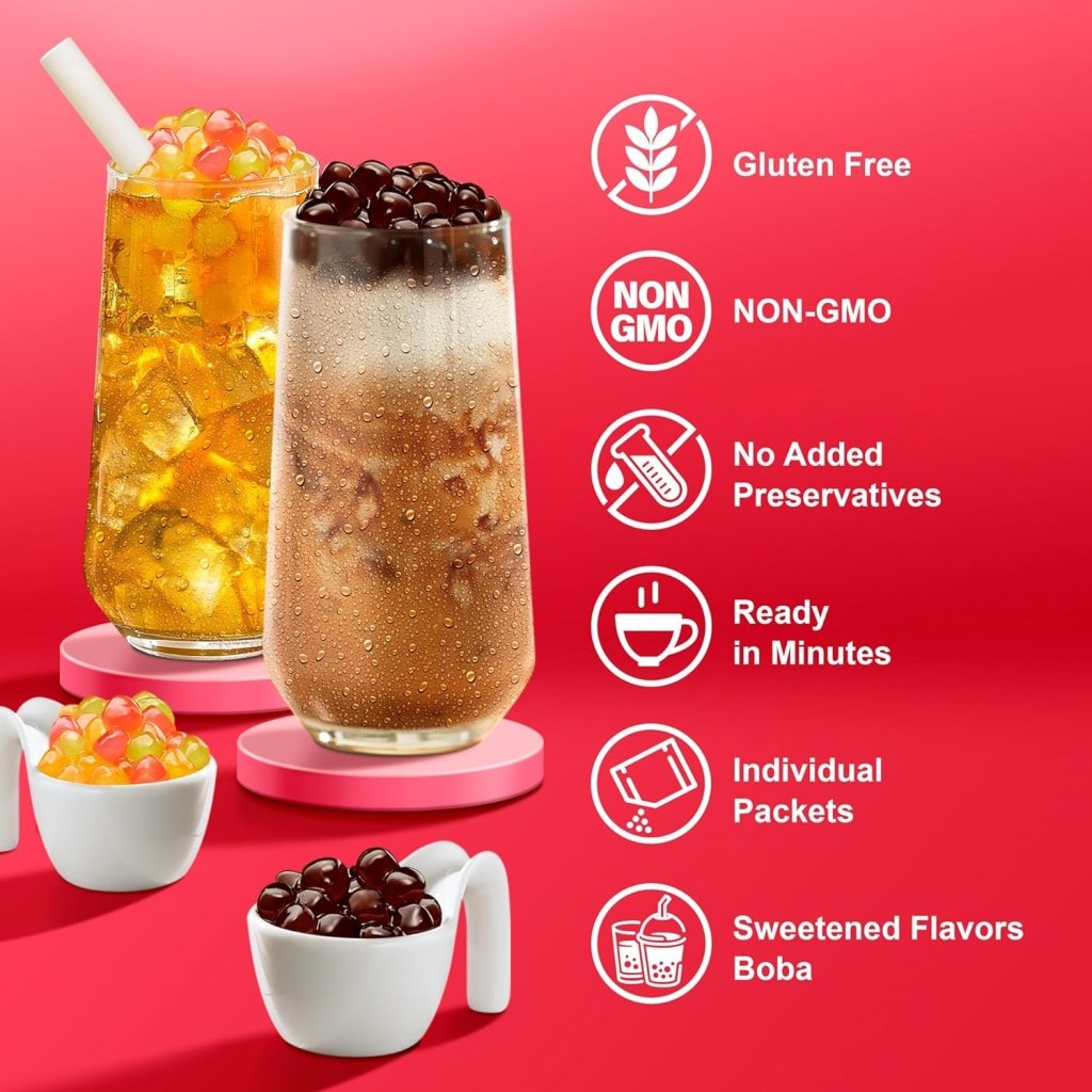 J WAY Instant Boba Bubble Milk Fruity Tea Mix Kit 77.4g x 10 Pack, additional package view 3