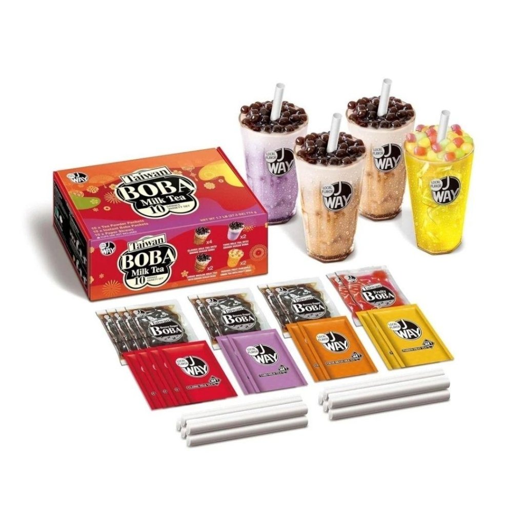J WAY Instant Boba Bubble Milk Fruity Tea Mix Kit - 77.4g x 10 Pack - ding-go
