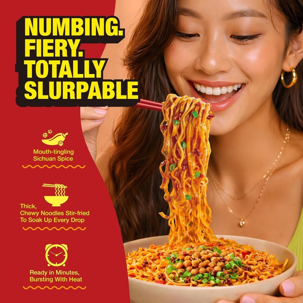 JWAY Sichuan Pepper Stir Fry Noodles 1 case - 90g x 12 Pack - ding - go