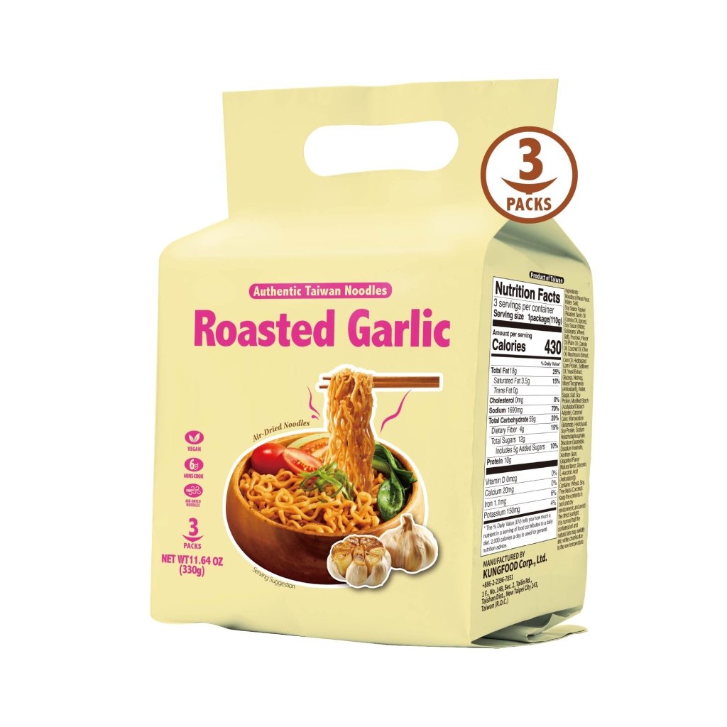 KUNGFOOD Roasted Garlic Air dried Instant Noodles 110g x 3 Pack
