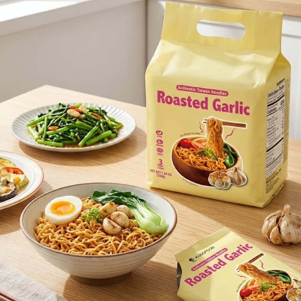 KUNGFOOD Roasted Garlic Air dried Instant Noodles 110g x 3 Pack, additional package view 2