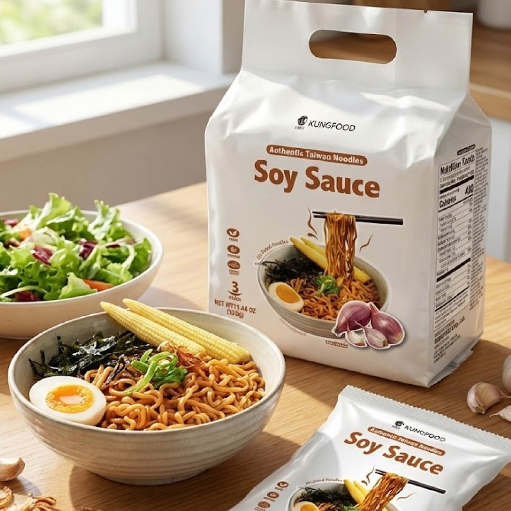KUNGFOOD Soy Sauce Air dried Instant Noodles 110g x 3 Pack, additional package view 2