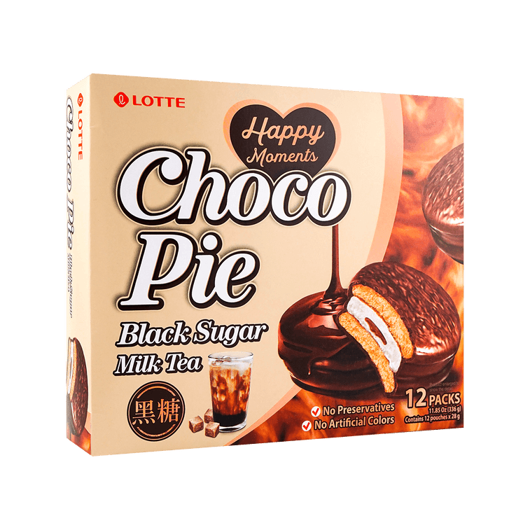Lotte Choco Pie Black Sugar Milk Tea - 28g x 12 Pack - ding - go