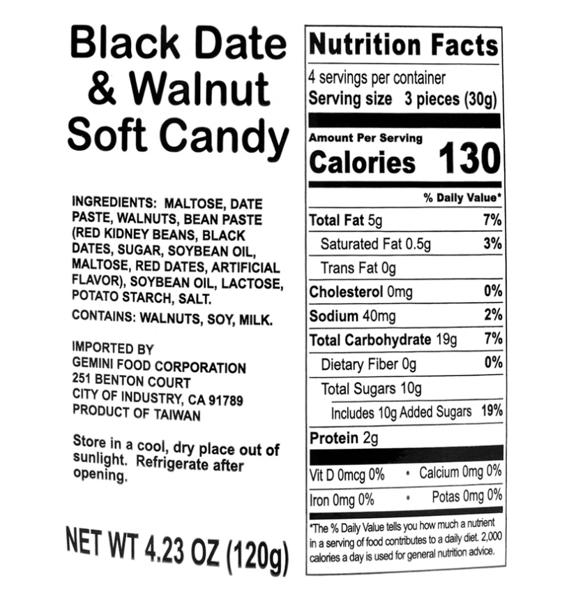 Tang Shop Black Date and Walnut Soft Nougat Candy - 120g - ding-go