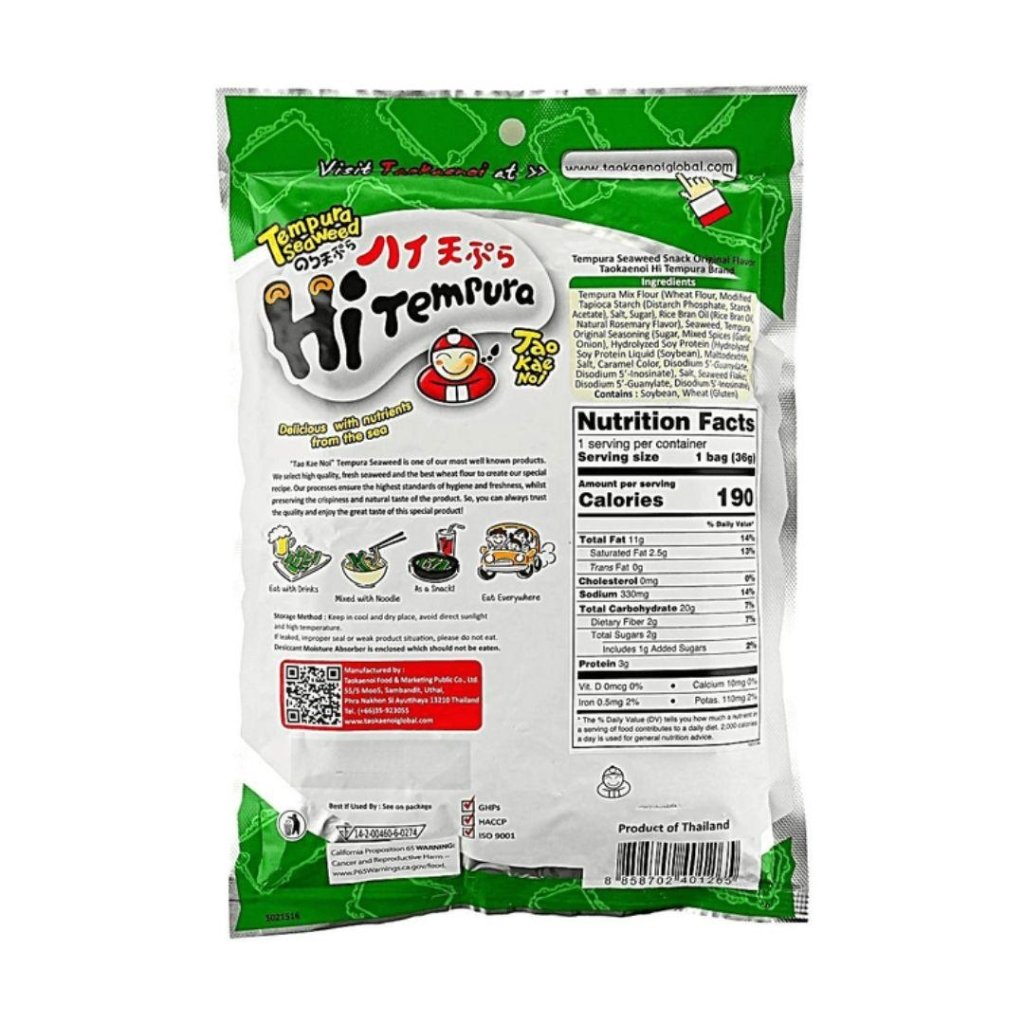 Taokaenoi Hi Tempura Seaweed Original - 36g - ding-go