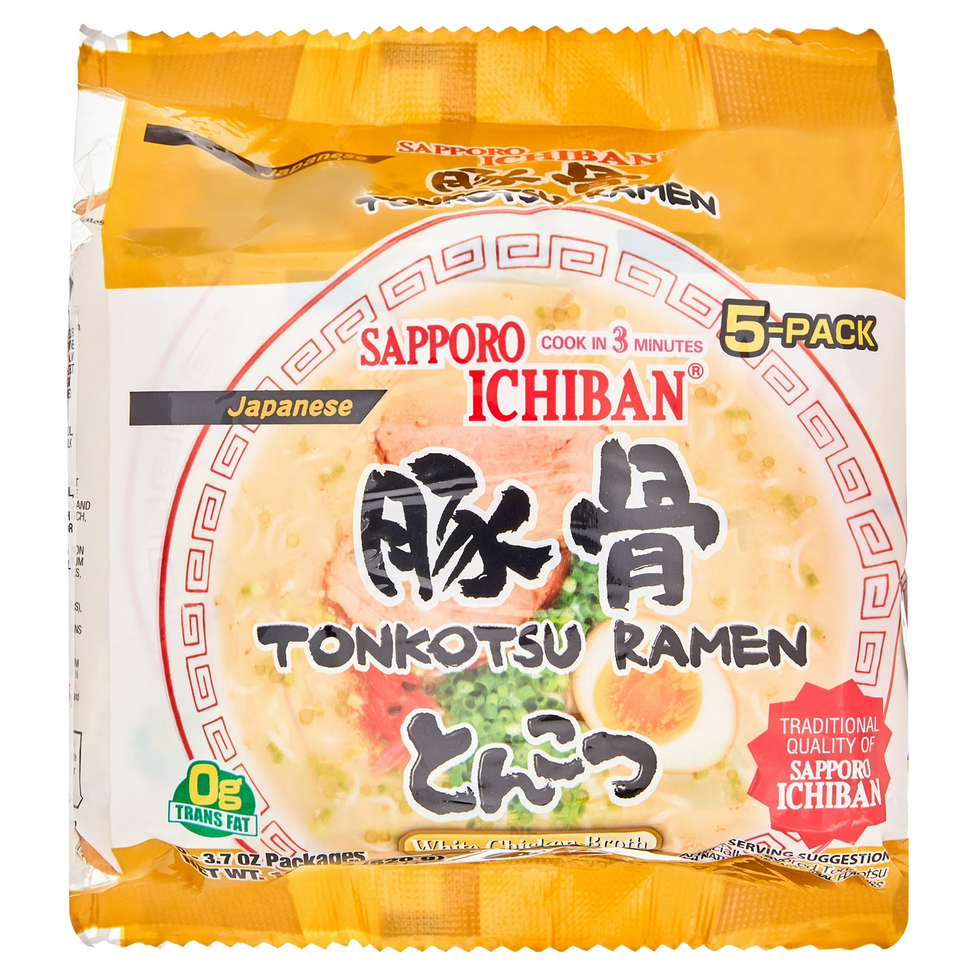 Sapporo Ichiban Tonkotsu Ramen Noodles - 104g x 5 Pack