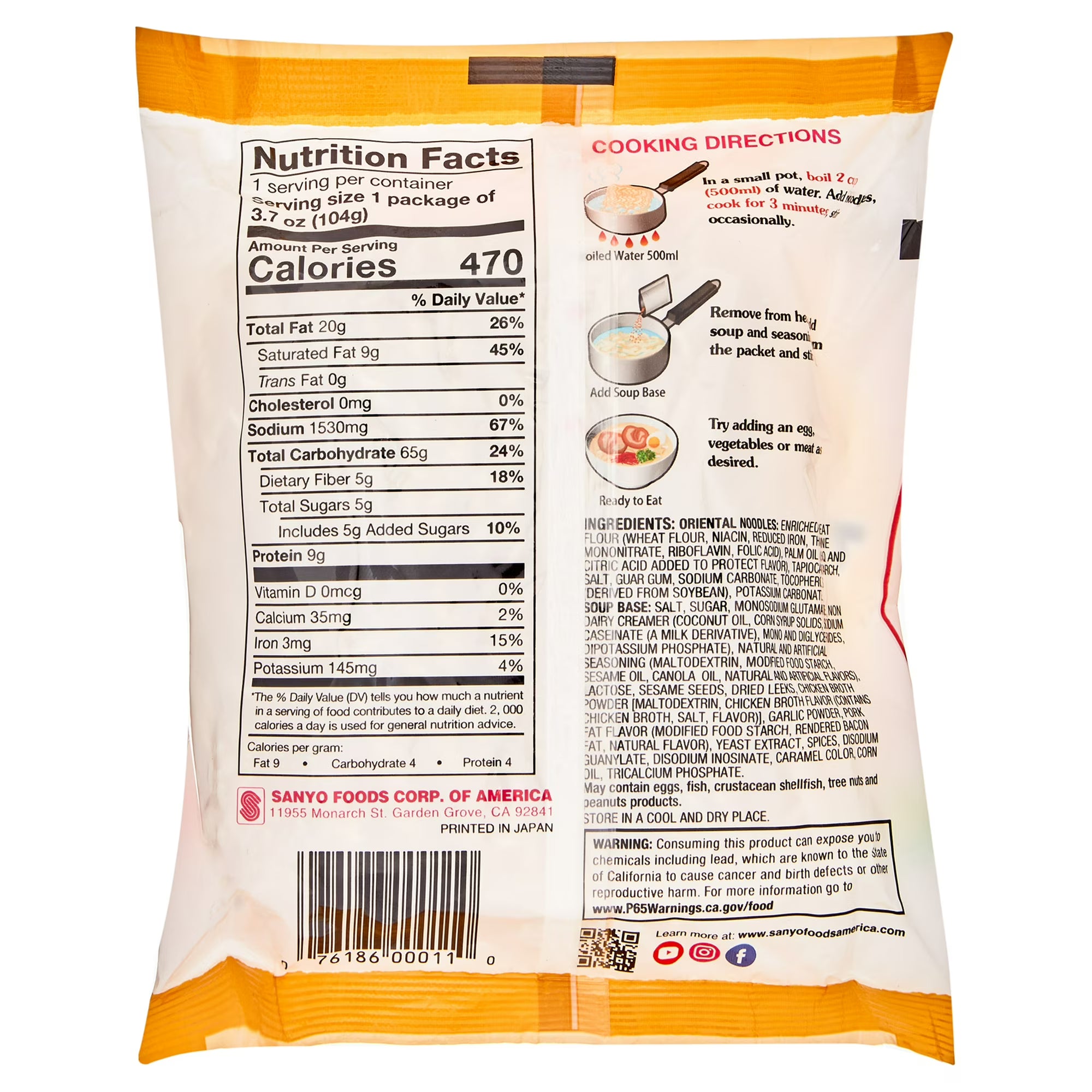 Sapporo Ichiban Tonkotsu Ramen Noodles 104g x 5 Pack, additional package view 3