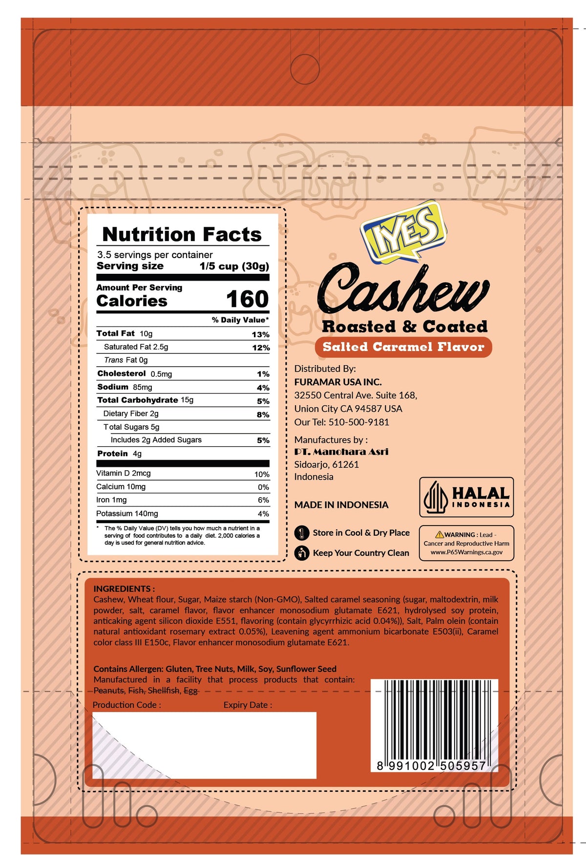 IYES Roasted Coated Cashew Salted Caramel Flavor - 100g