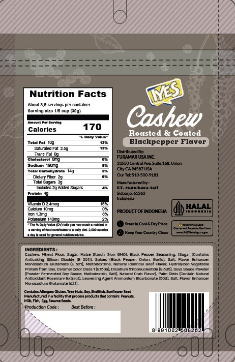 Roasted & Coated Cashews, Black Pepper Flavor - 100g