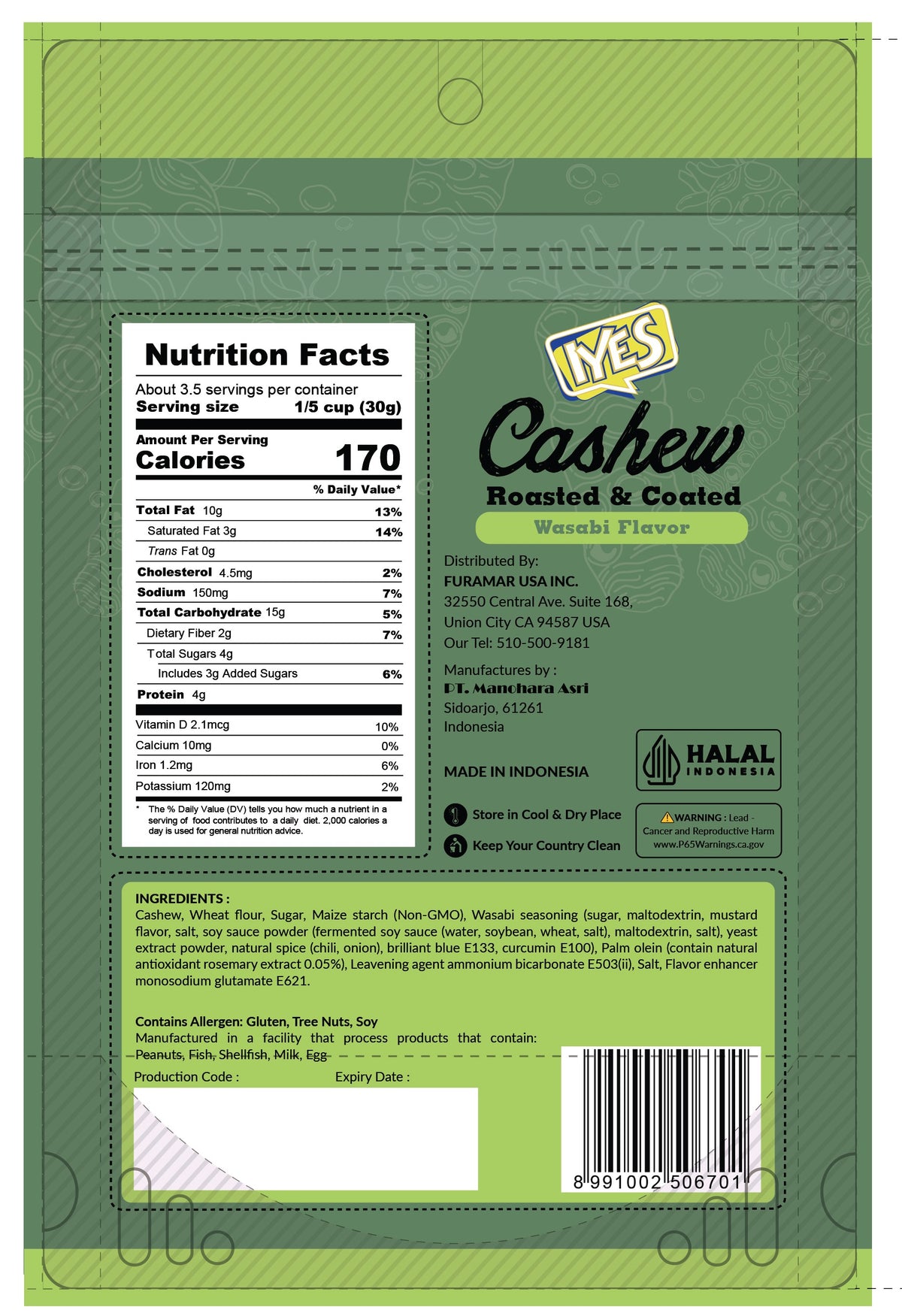 Roasted Coated Cashew Wasabi Flavor - 100g