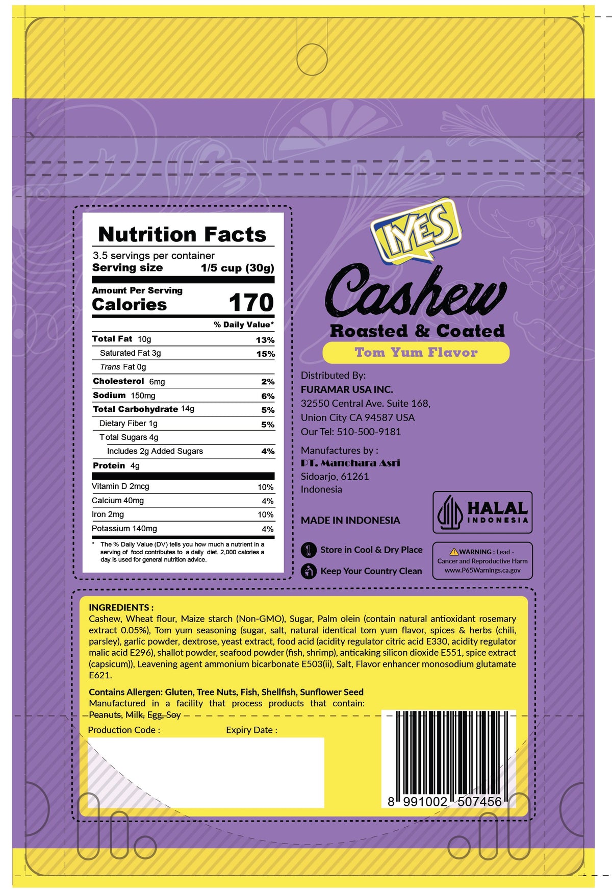 Roasted Coated Cashew Tom Yum Flavor - 100g
