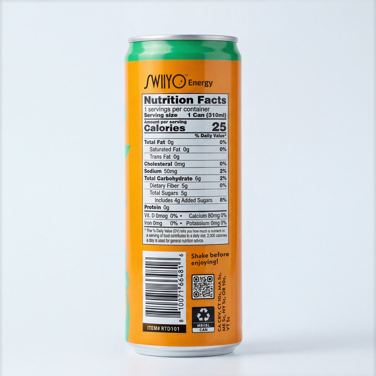 Swiiyo Energy Popping Boba Drink, Orange (310ml) - 310ml (10.5oz)